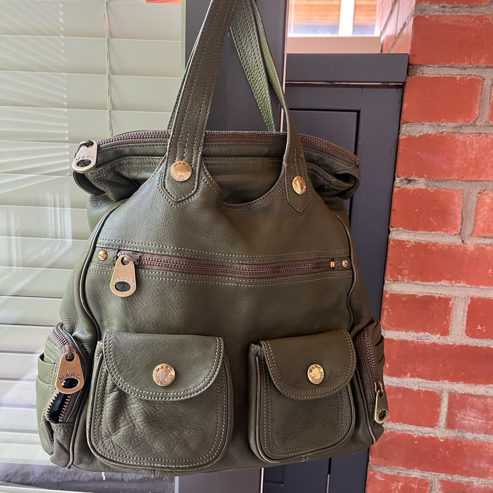 Olive Green Leather Tote Bag